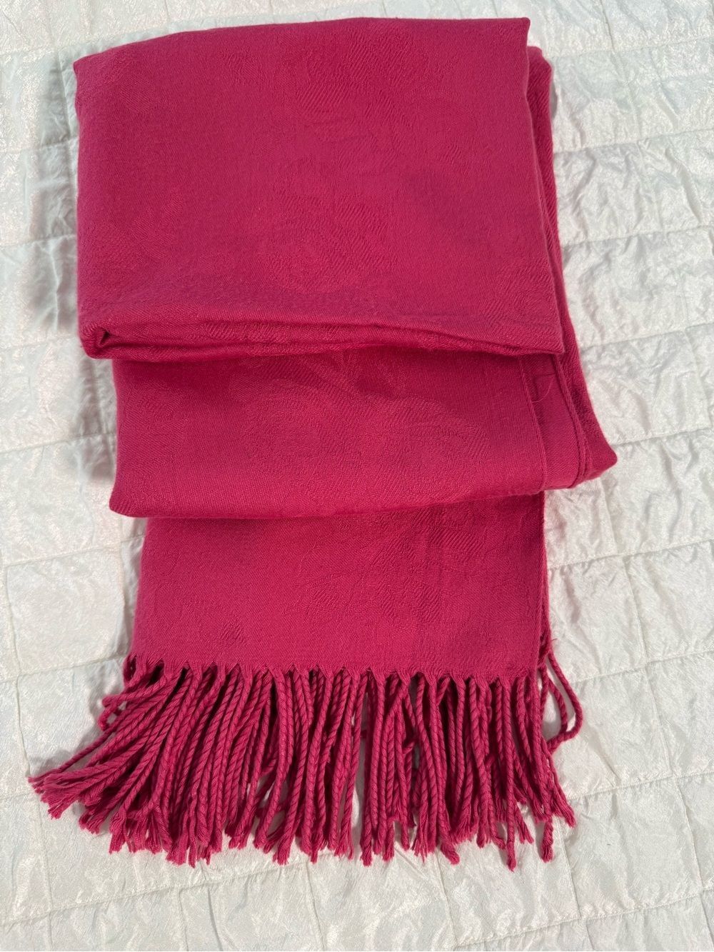 Fuchsia Pink Rose Floral Jacquard Pashmina Shawl Scarf Wrap 72x30 Reversible